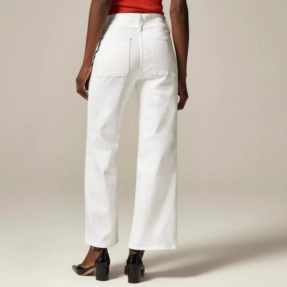 NWT!! J. CREW‎ Slim Wide Jeans Stacked Buttons Solid White Size 29 Petite 29P